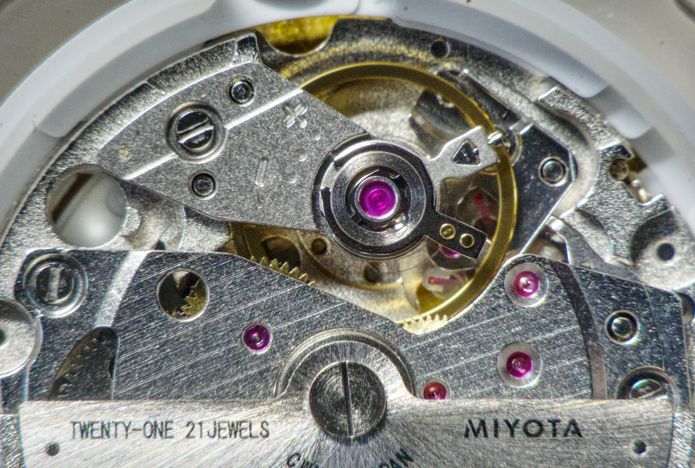 Macro view of a mechanical watch movement
